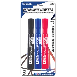 Bazic Chisel Tip Permanent Marker Assorted 3pk #1247