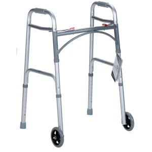 Adult Two Button Folding Walker With Wheels 32.5″-39″