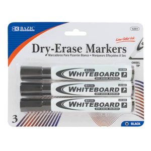 Bazic Black Chisel Tip Dry Erase Marker 3pk